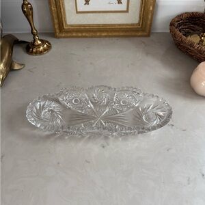 Vintage Cut Crystal American Brilliant Point Star Glass Bowl 11.5”